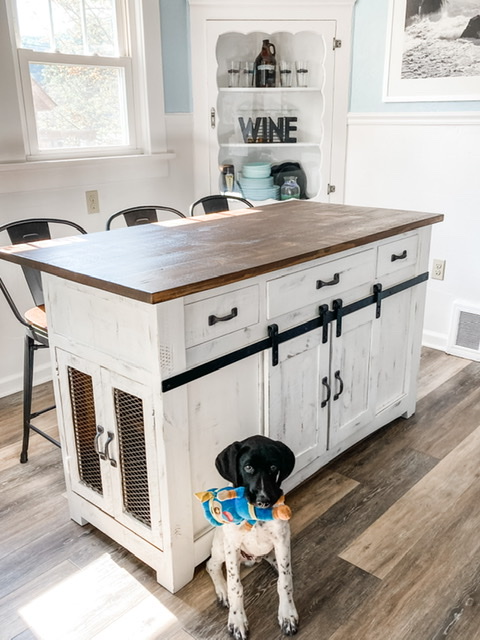 Rustic Farmhouse Kitchen Island With Drawers & Barn Doors